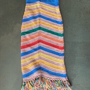 Mother Candy Stripe Blue Yellow Flower Power Fringe Midi Skirt size S